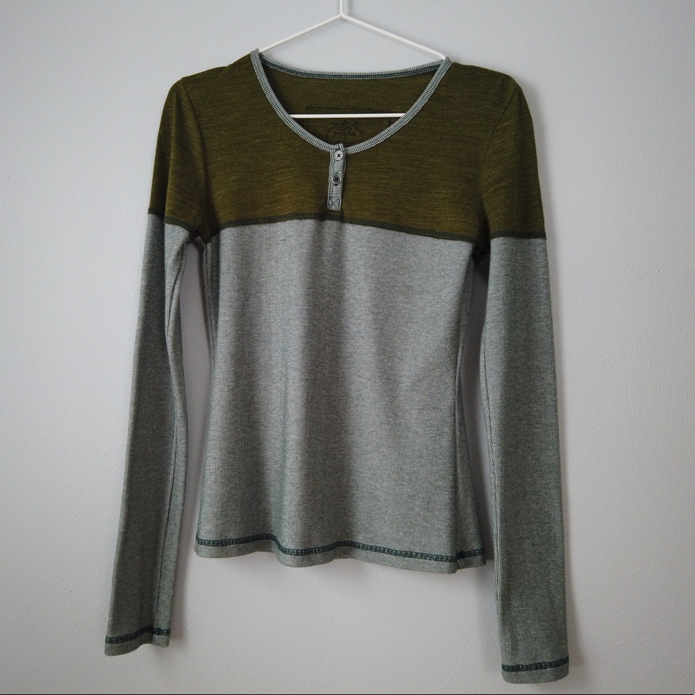 Prana Solid Striped Long Sleeve Henley Tee Size S
